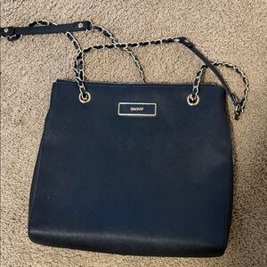 DKNY Black Shoulder Bag with Gold Chain Accents